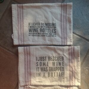 Set of 2 Fun Wine Themed Decorative Kitchen Towels Beige & Burgundy